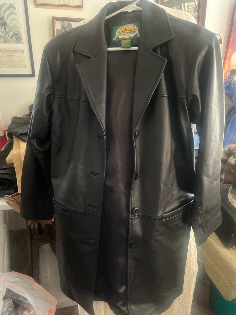 Cabela's Black Leather Trench Coat